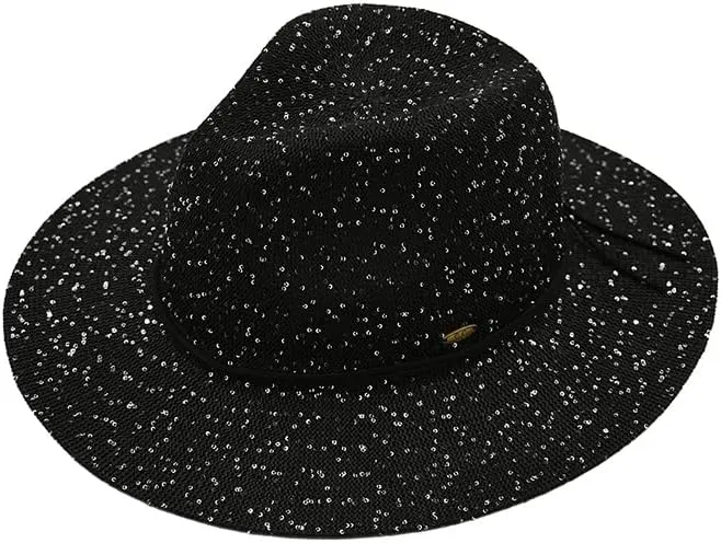 ScarvesMe Women's Classic Knitted Sequin Wide Brim Panama Sun Hat