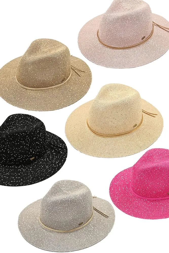 ScarvesMe Women's Classic Knitted Sequin Wide Brim Panama Sun Hat