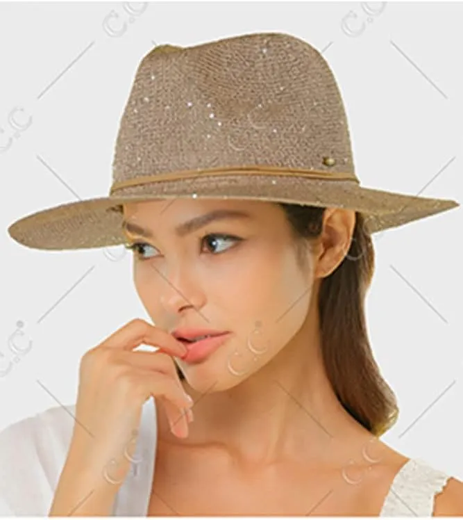 ScarvesMe Women's Classic Knitted Sequin Wide Brim Panama Sun Hat