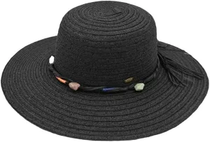 ScarvesMe Women's Colorful Stone Rolled Up Details Wide Brim Panama Sun Hat