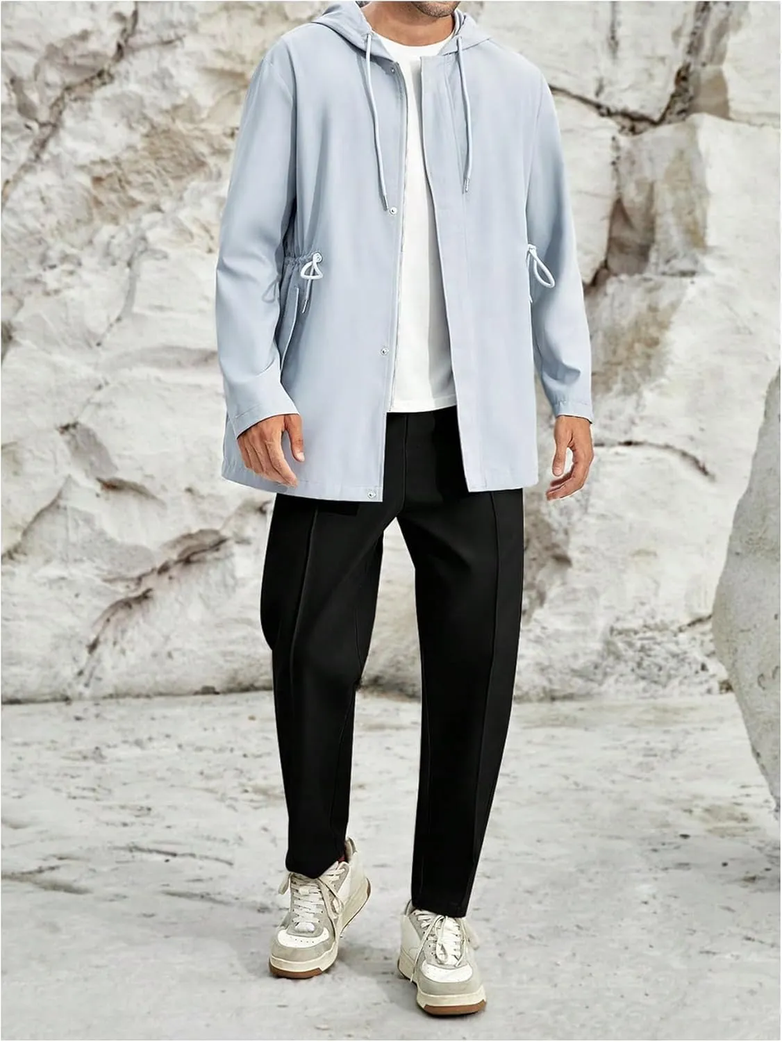 SHENHE Men's Casual Straight Leg Trousers Drawstring Pocket Cropped Pants with Pocket
