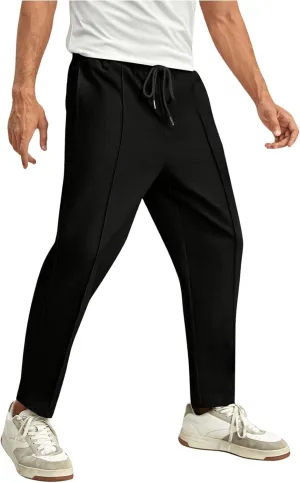 SHENHE Men's Casual Straight Leg Trousers Drawstring Pocket Cropped Pants with Pocket