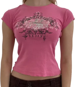 Short Sleeve Baby Tees for Women Graphic and Letter E Girl Crop Tops Vintage Grunge Slim Fit T-Shirt for Teen Girl