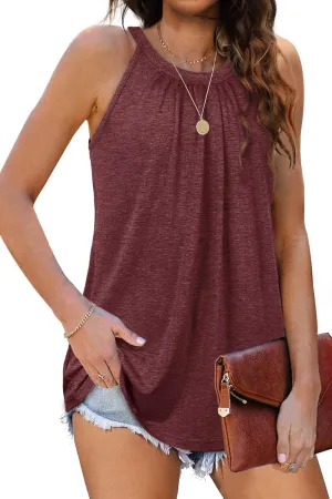 Sieanear Tank Top for Women Summer Halter Tops Pleated Sleeveless Cami Shirts