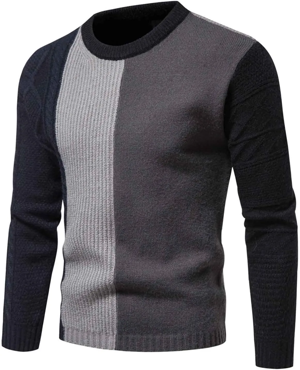 Slim Fit Crewneck Sweaters for Men Colorblock Fall Knit Sweater Mens Fashion Pullover Knitted T Shirts Tops