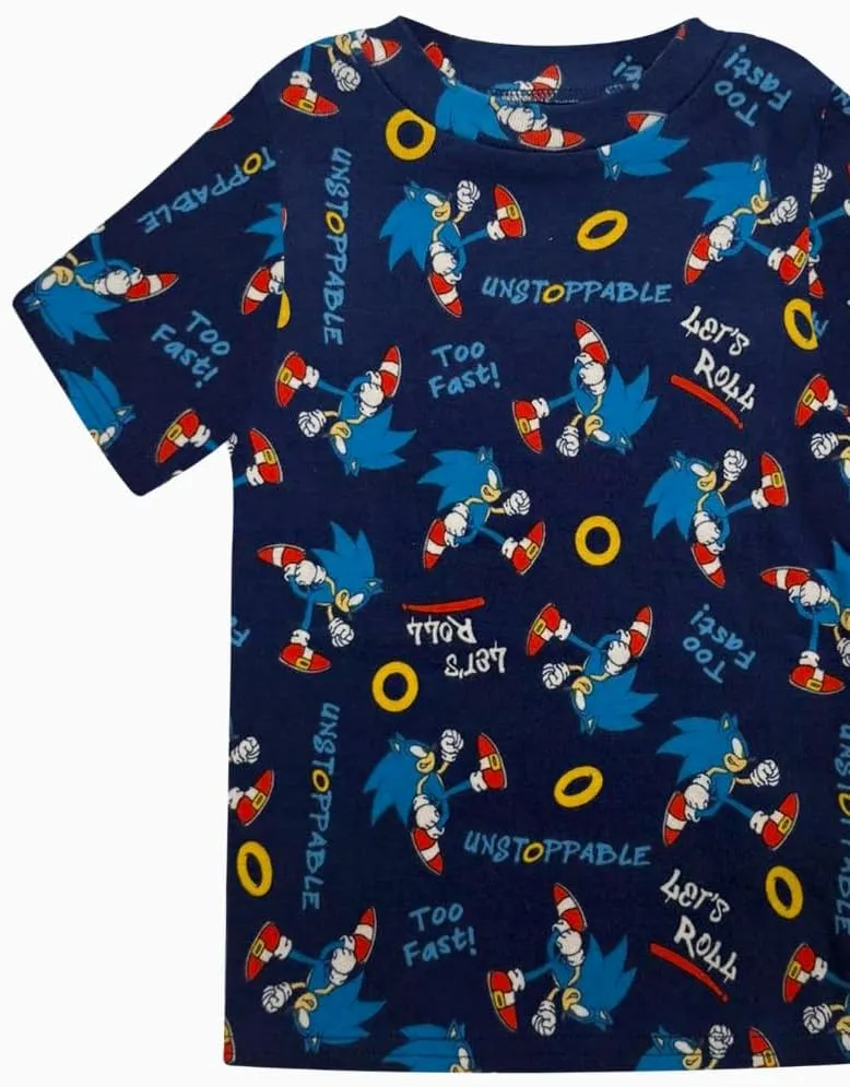 Sonic The Hedgehog Boys Pajama Set - 4 Piece Short Sleeve & Shorts Pajama Set - 100% Cotton Pjs, Snug-Fit Kids Summer Pajamas