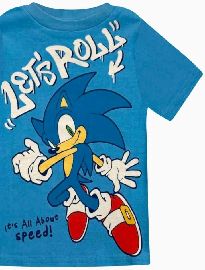 Sonic The Hedgehog Boys Pajama Set - 4 Piece Short Sleeve & Shorts Pajama Set - 100% Cotton Pjs, Snug-Fit Kids Summer Pajamas