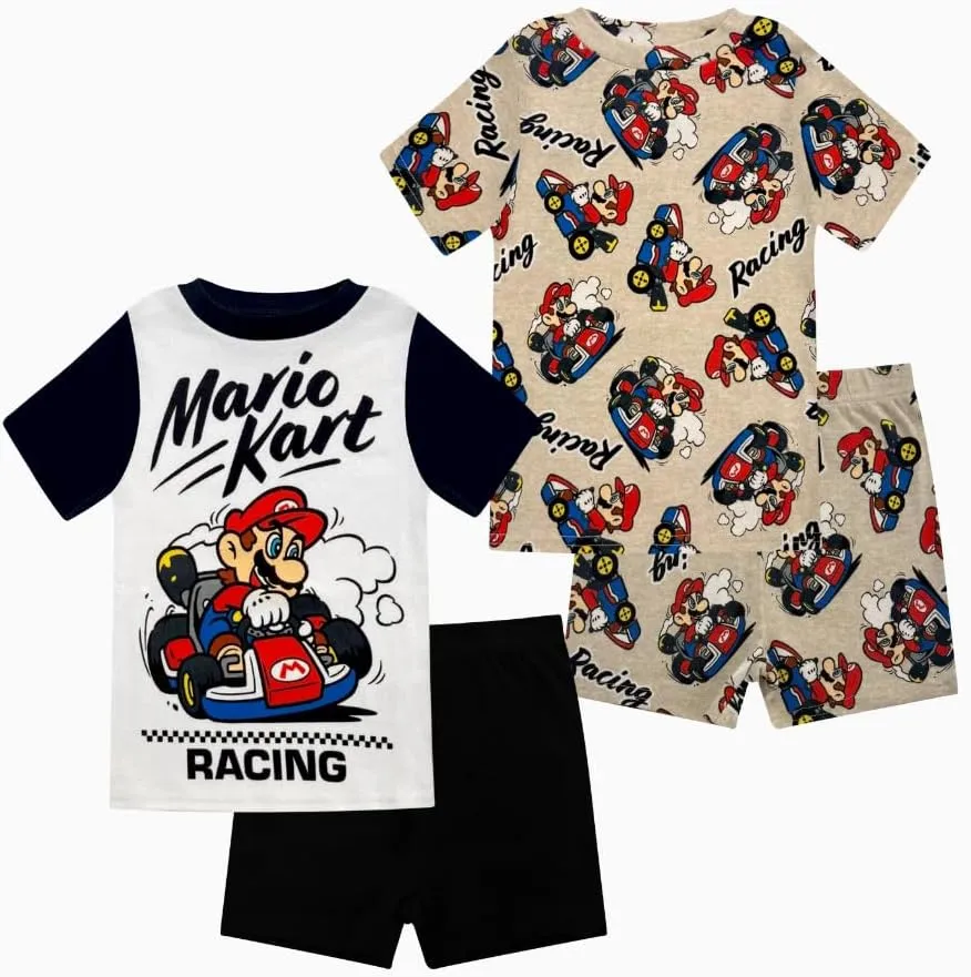 Super Mario Boys Pajama Set - 4 Piece Short Sleeve & Shorts Pajama Set - 100% Cotton Snug Fit Kids Pjs - Boys Summer Pajamas