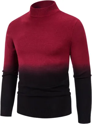 Sweaters for Men Men's Gradient Sweaters Turtleneck Cable Knitted Pullover Long Sleeve Chunky Fall Winter Warm Coat