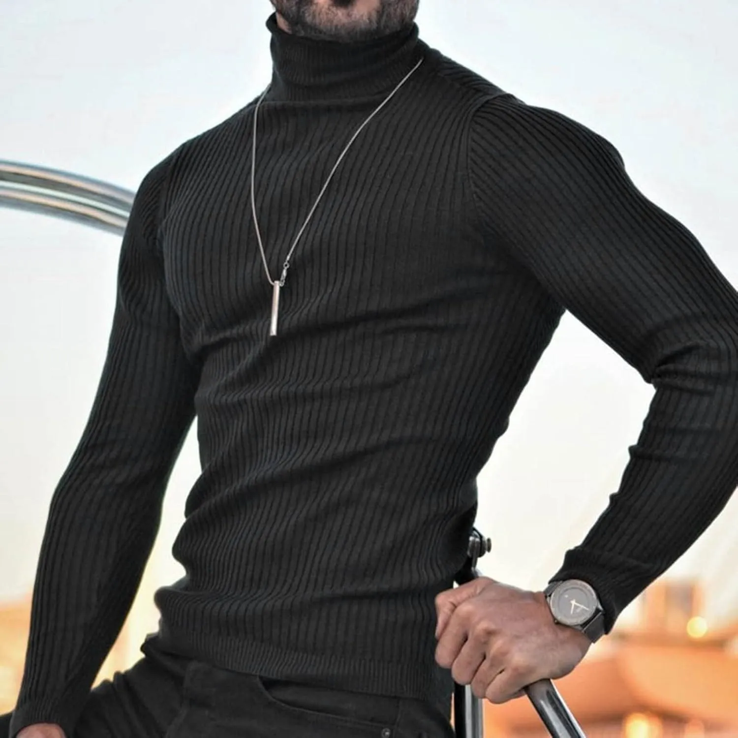 Sweaters for Men Men's Long Sleeve Solid Turtleneck Sweater Casual Pullover Basic Twist Patterned Knitted Sweaters Top