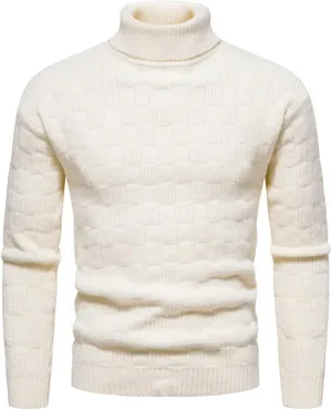 Sweaters for Men Men's Solid Plaid Long Sleeve Slim Fit Turtleneck Sweater Casual Knitted Twisted Pullover Sweaters