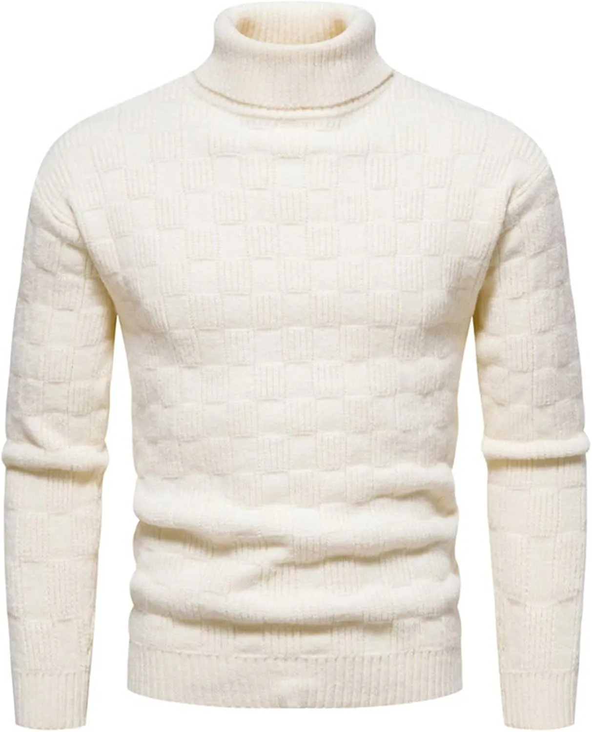 Sweaters for Men Men's Solid Plaid Long Sleeve Slim Fit Turtleneck Sweater Casual Knitted Twisted Pullover Sweaters