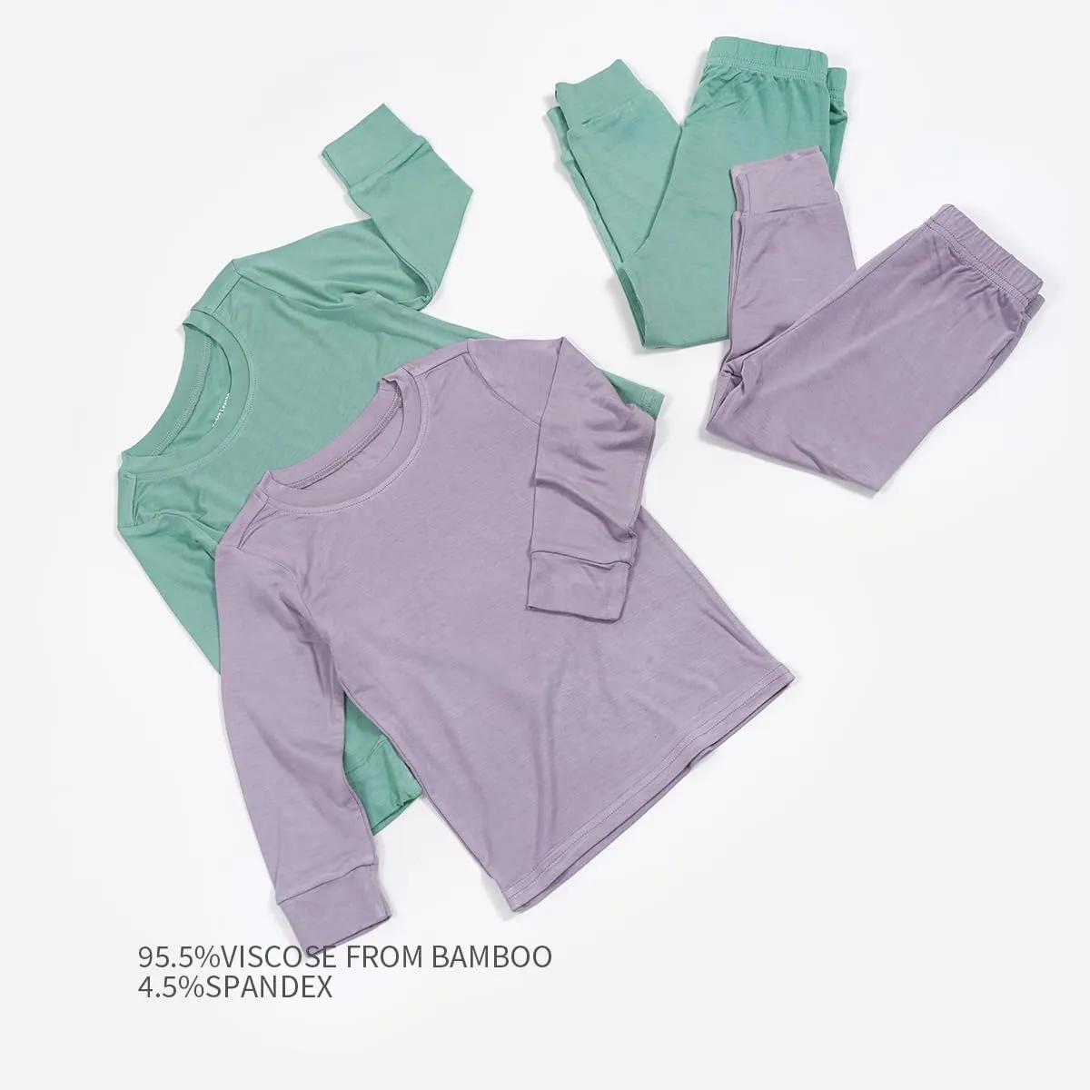 Teach Leanbh Toddler Baby Boys Girls Bamboo Viscose Pajamas Set Round Neck Long Sleeve Snug Fit Sleepwear Pjs 12M-5Y