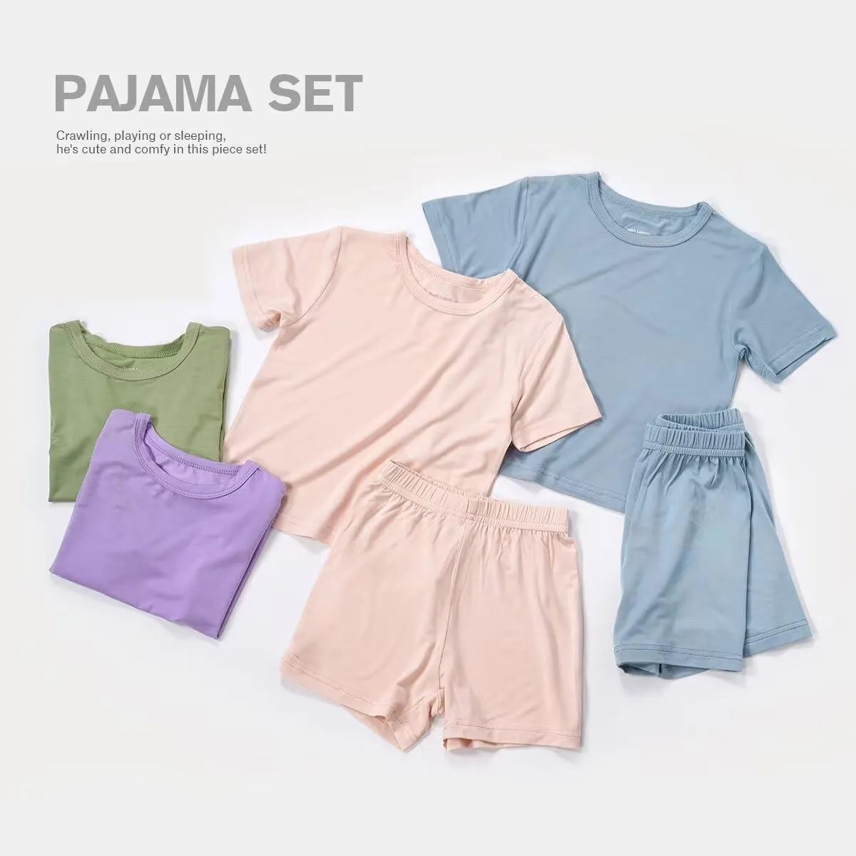 Teach Leanbh Toddler Baby Boys Girls Bamboo Viscose Pajamas Set Round Neck Short Sleeve Snug Fit Sleepwear Pjs 12M-5Y