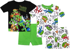 Teenage Mutant Ninja Turtles Boys' 4-Piece Snug-fit Cotton Pajama Set, Soft & Cute for Kids