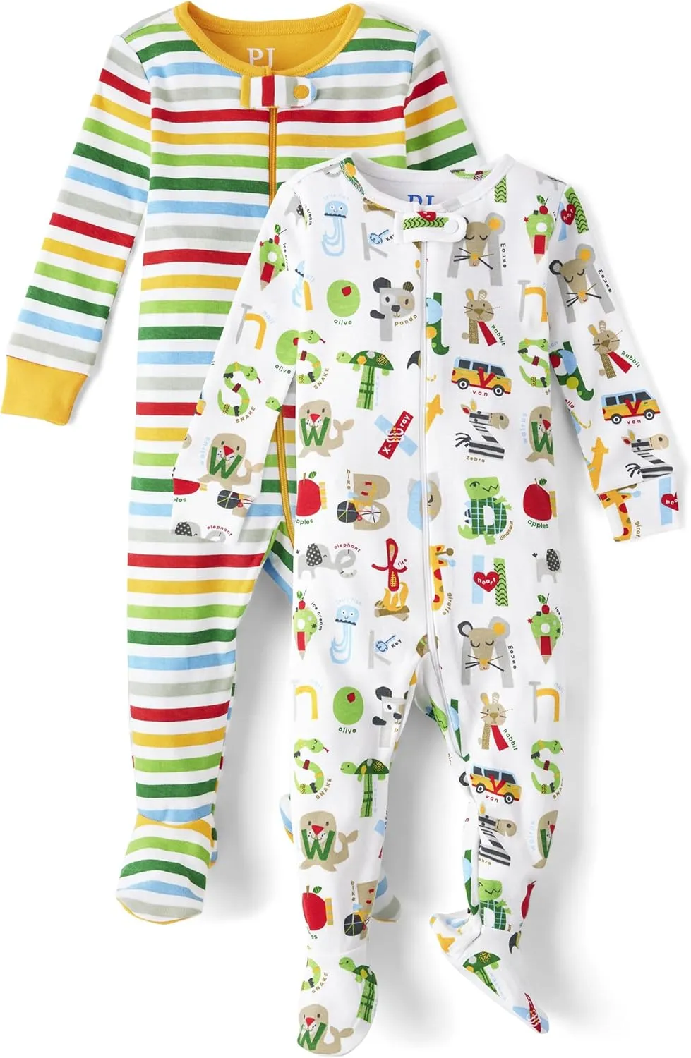 The Children's Place Baby Boys' and Toddler Snug Fit 100% Cotton Zip-Front One Piece Footed Pajamas 2-Pack