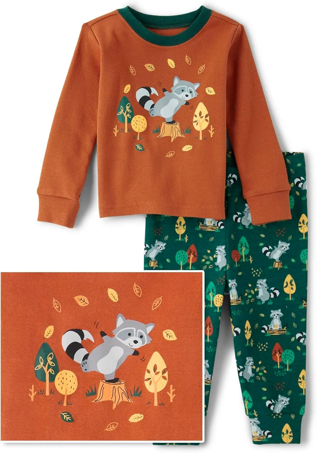 The Children's Place Baby Boys' Dino Heads Long Sleeve Top and Pants Snug Fit 100% Cotton 2 Piece Pajama Set