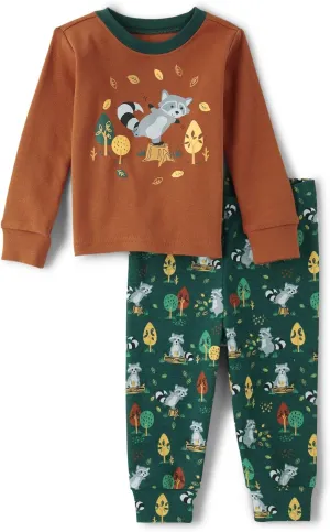 The Children's Place Baby Boys' Dino Heads Long Sleeve Top and Pants Snug Fit 100% Cotton 2 Piece Pajama Set