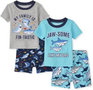 The Children's Place Baby Boys' Jaw and Fin Short Sleeve Top and Shorts Snug Fit 100% Cotton Pajama Set 2 pack