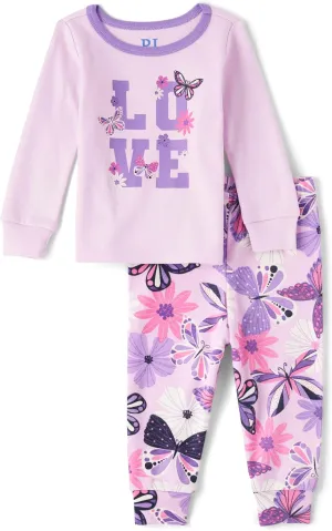 The Children's Place Baby Girls' and Toddler Long Sleeve Top and Pants Snug Fit 100% Cotton 2 Piece Pajama Sleepwear Set