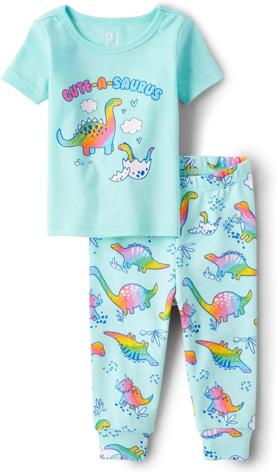 The Children's Place Baby Girls' and Toddler Short Sleeve Top and Pants Snug Fit 100% Cotton 2 Piece Pajama Set