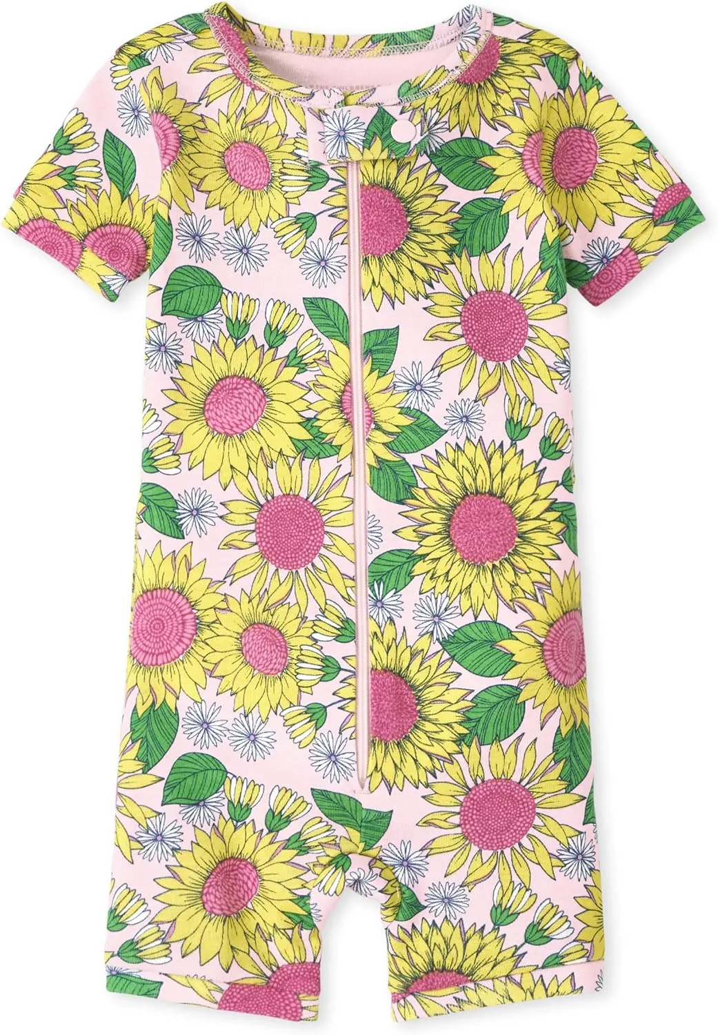 The Children's Place Baby Girls' and Toddler Short Sleeve Zip-Front One Piece Footless Pajama Snug Fit 100% Cotton