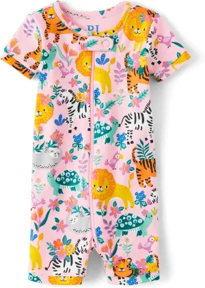 The Children's Place Baby Girls' and Toddler Snug Fit 100% Cotton Short Sleeve Zip-Front One Piece Footless Pajama