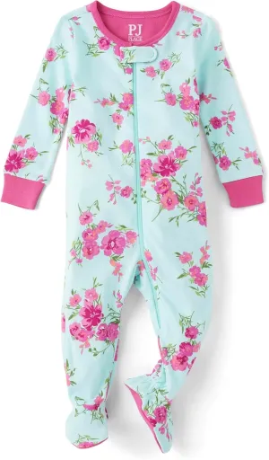 The Children's Place Baby Girls' and Toddler Snug Fit 100% Cotton Zip-Front One Piece Footed Pajama