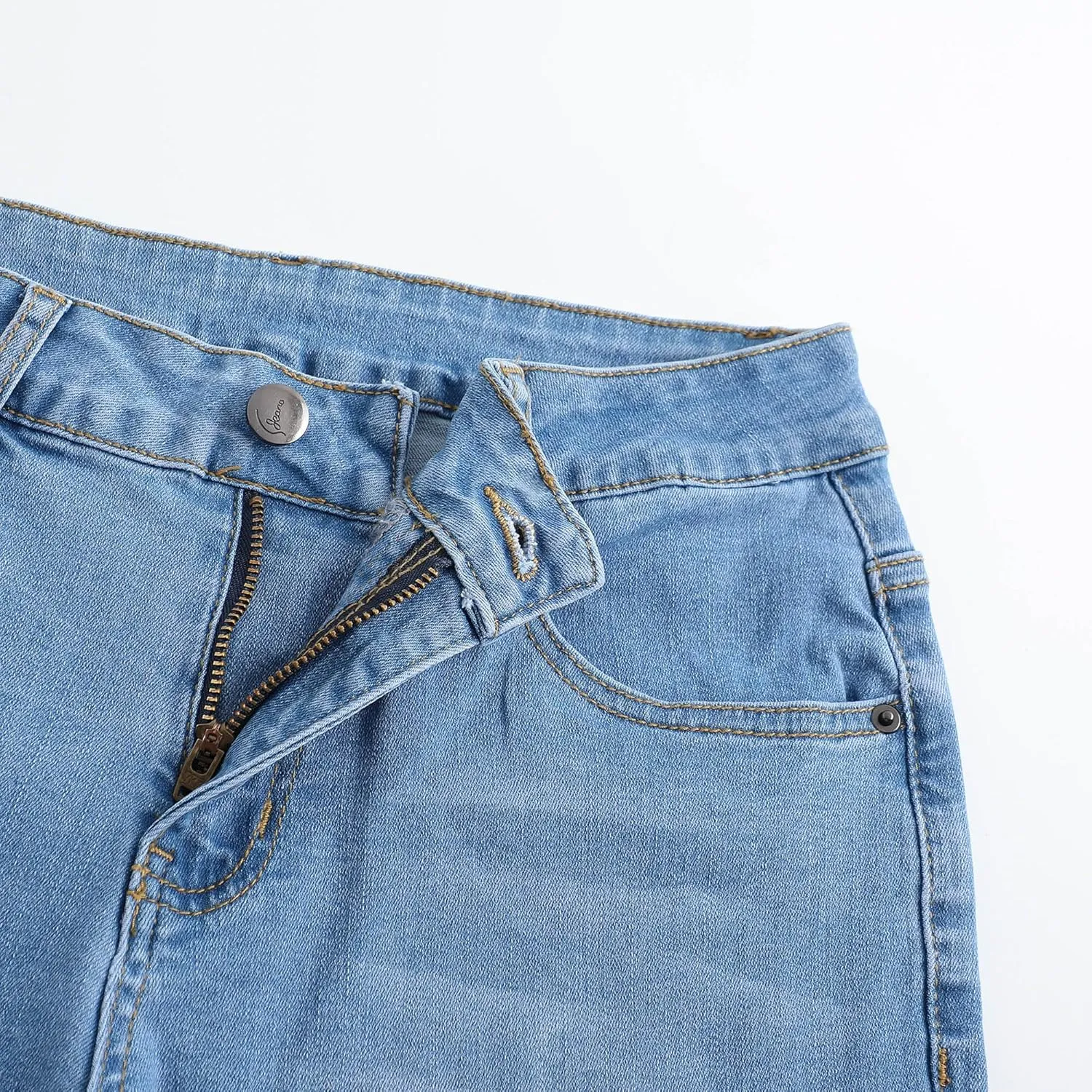 THUNDER STAR Womens Stretchy Mid Rise Flare Jeans Distressed Denim Bell Bottom Pants