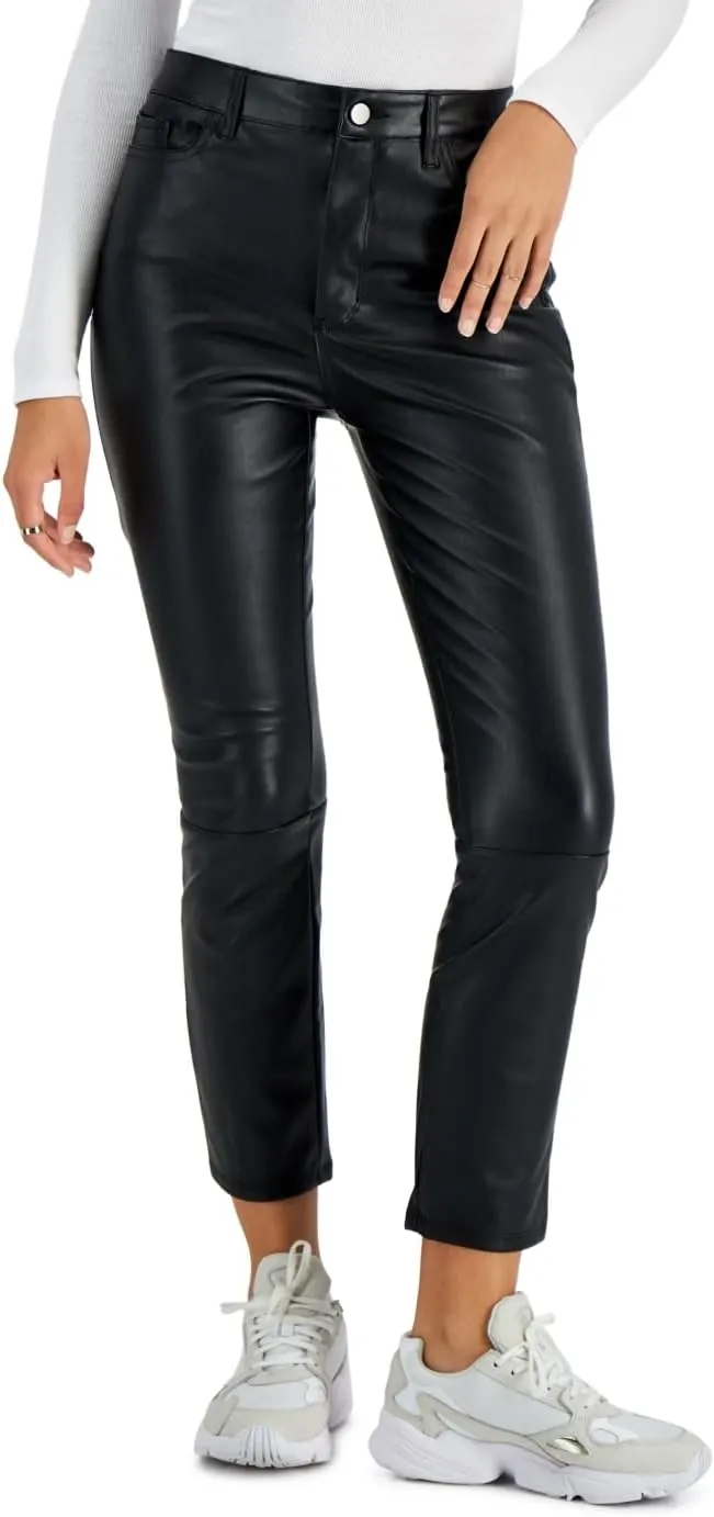 Tinseltown Womens Faux Leather Straight Leg Casual Trouser Pants