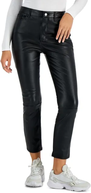 Tinseltown Womens Faux Leather Straight Leg Casual Trouser Pants