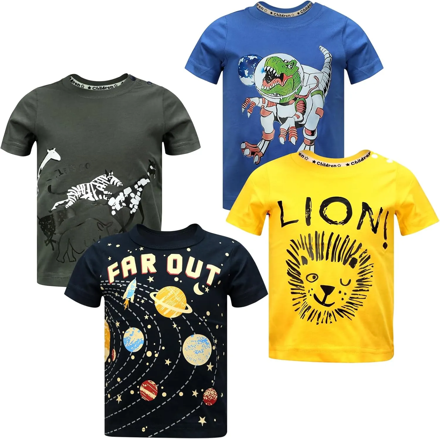 Toddler Boys Shirts Short-Sleeve Little Kids t Shirts Boys' Tops, Tees & Shirts Graphic TEE Age for 2-7 Years 4-Pack
