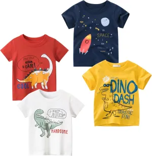 Toddler Boys Shirts Short-Sleeve Little Kids t Shirts Boys' Tops, Tees & Shirts Graphic TEE Age for 2-7 Years 4-Pack