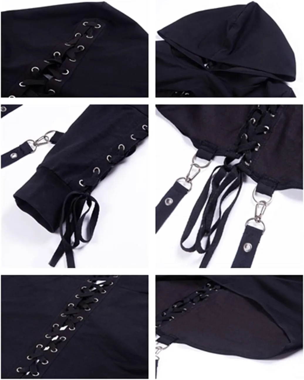 TOMETO STAR Women Gothic Punk Hoodies Bandage Crop Tops Long Sleeve Pullover Sweatshirt for Rave Festivals Streetwear