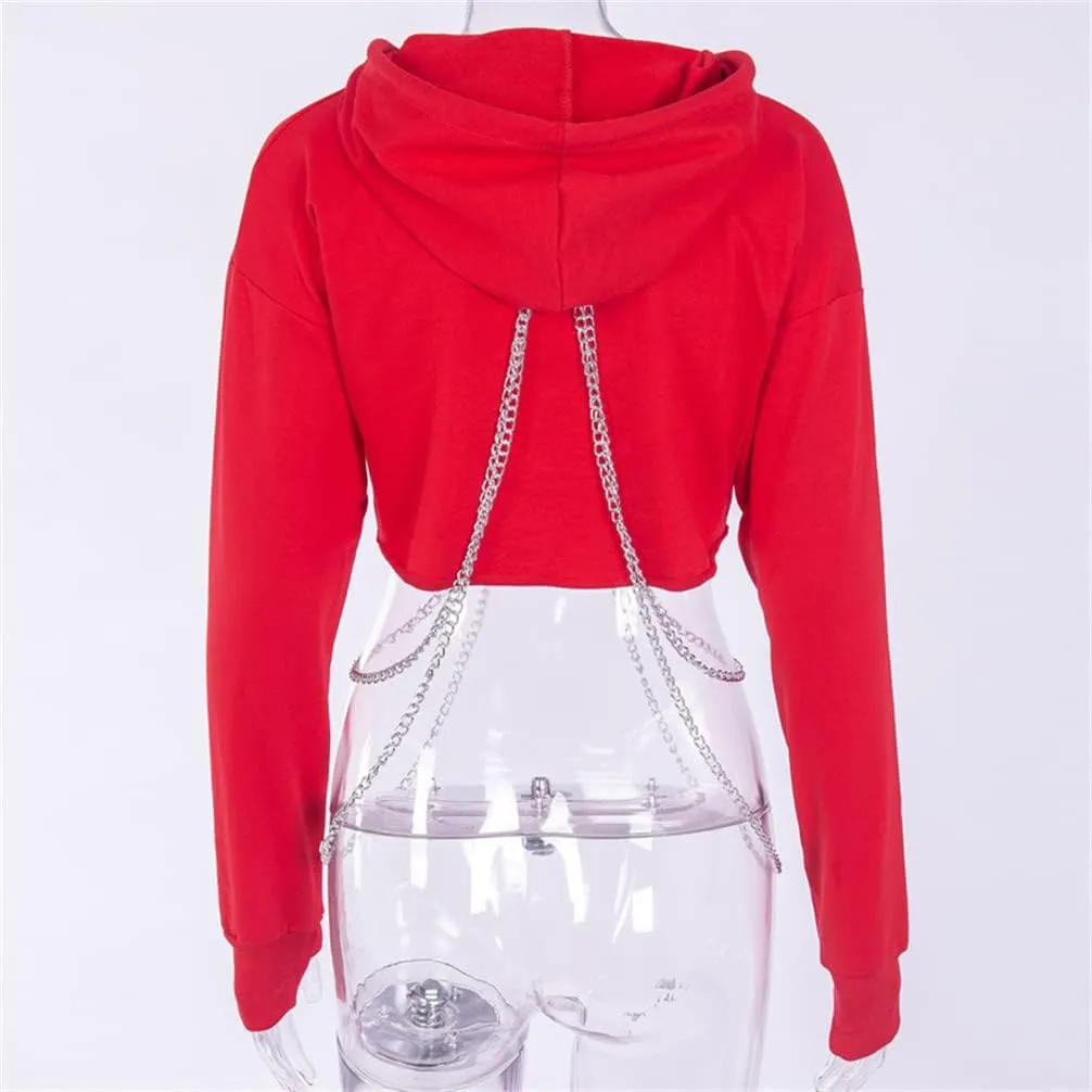 TOMETO STAR Women Gothic Punk Hoodies Bandage Crop Tops Long Sleeve Pullover Sweatshirt for Rave Festivals Streetwear