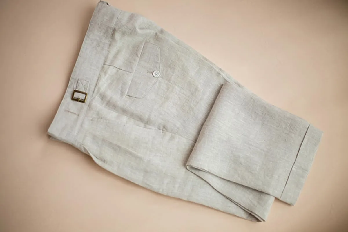Uohzus Men's Linen Dress Pant Modern Fit Hemmed Pant Summer Beach Wedding Trousers