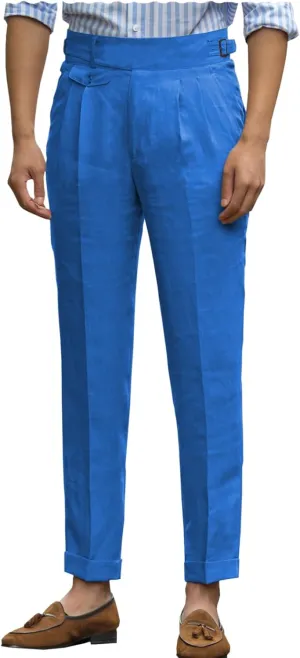 Uohzus Men's Linen Dress Pant Modern Fit Hemmed Pant Summer Beach Wedding Trousers
