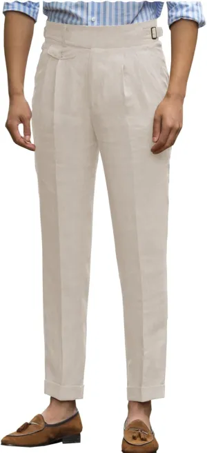 Uohzus Men's Linen Dress Pant Modern Fit Hemmed Pant Summer Beach Wedding Trousers