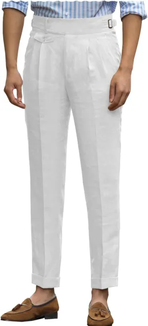 Uohzus Men's Linen Dress Pant Modern Fit Hemmed Pant Summer Beach Wedding Trousers
