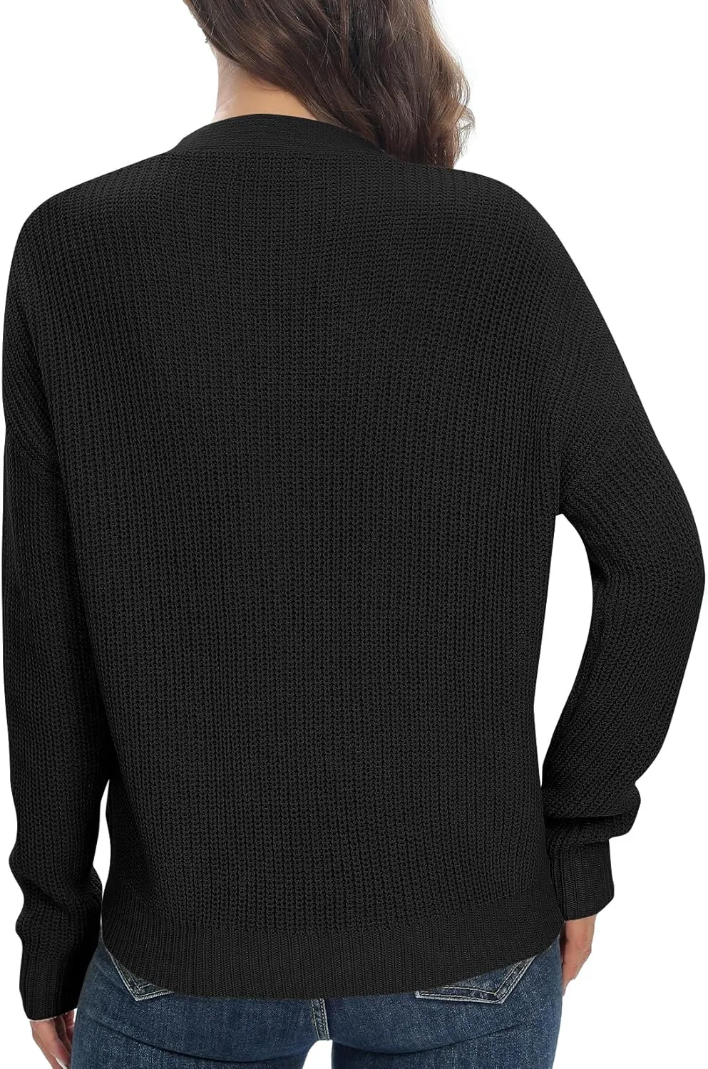 Urban CoCo Women's Lightweight Knit Open Front V-Neck Long Sleeve Button Down Casual Cardigan with Pockets