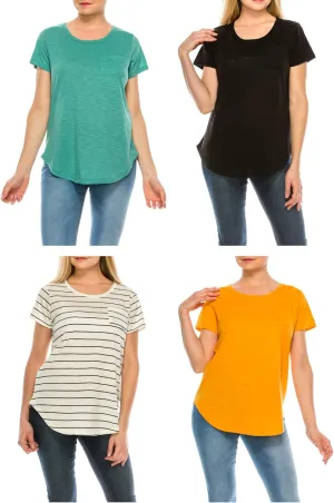 Urban Diction T-Shirts Pack of 4 Women's V-Neck Shirt Loose Essential Solid Colors Basic Scoop Neck Tees 4 Pack Womens Tops