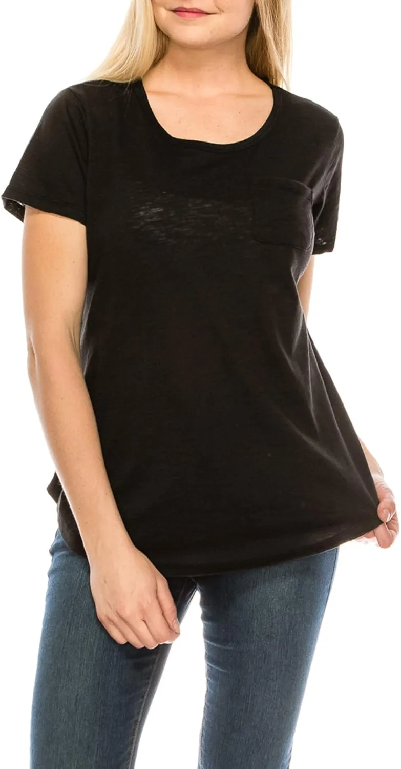 Urban Diction T-Shirts Pack of 4 Women's V-Neck Shirt Loose Essential Solid Colors Basic Scoop Neck Tees 4 Pack Womens Tops