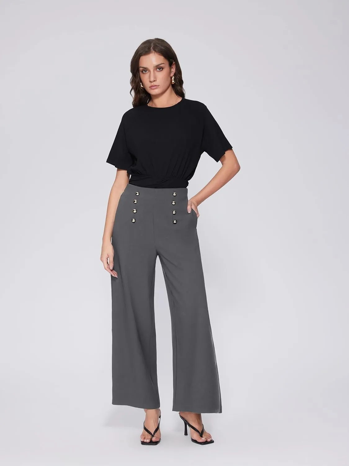 Vinova Womens Dressy Pants Straight Wide Leg High Waisted Buttoned Stretchy Work Business Casual Outfits 2025