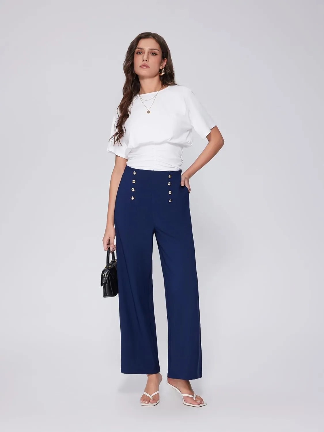 Vinova Womens Dressy Pants Straight Wide Leg High Waisted Buttoned Stretchy Work Business Casual Outfits 2025