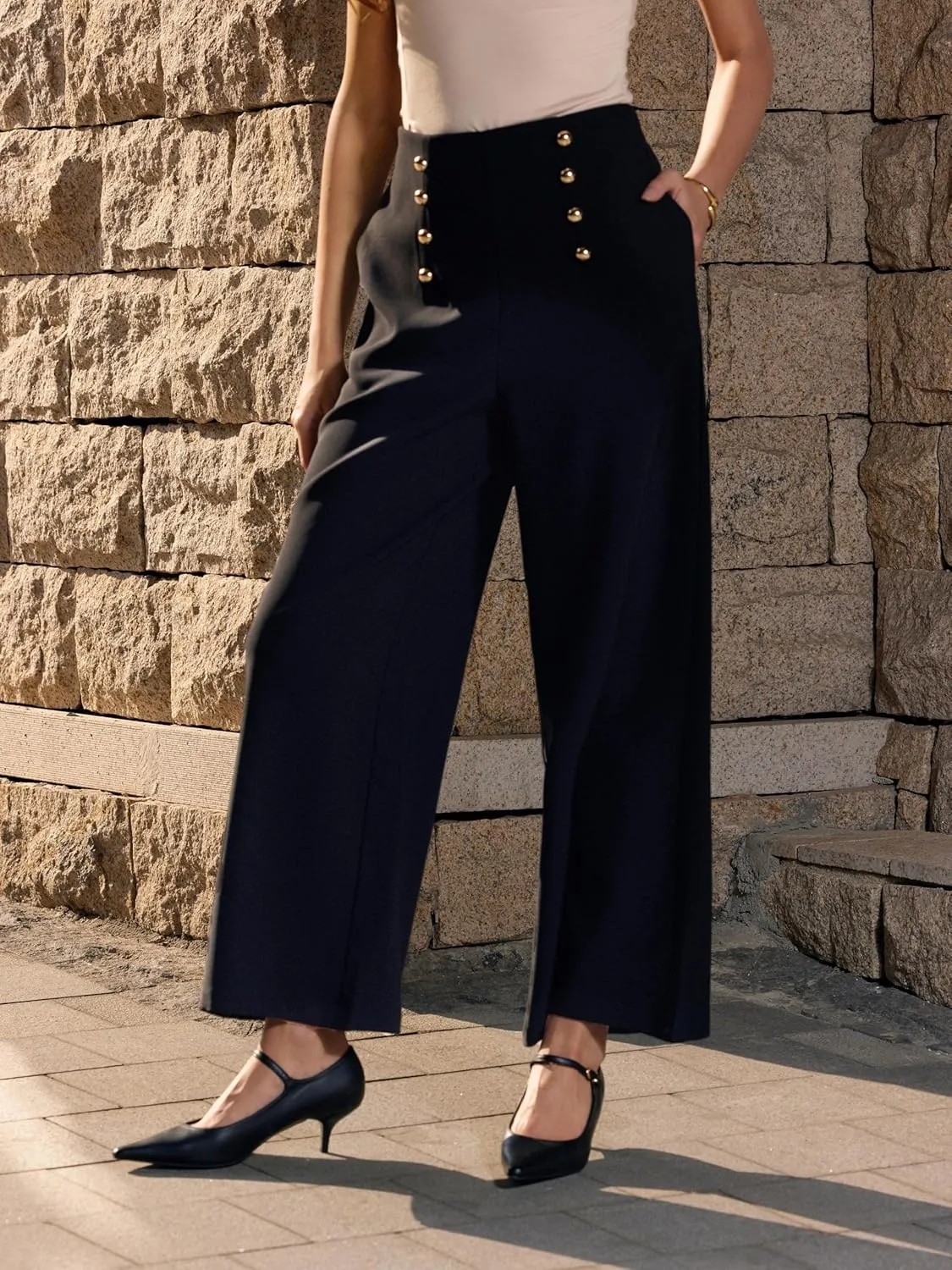 Vinova Womens Dressy Pants Straight Wide Leg High Waisted Buttoned Stretchy Work Business Casual Outfits 2025