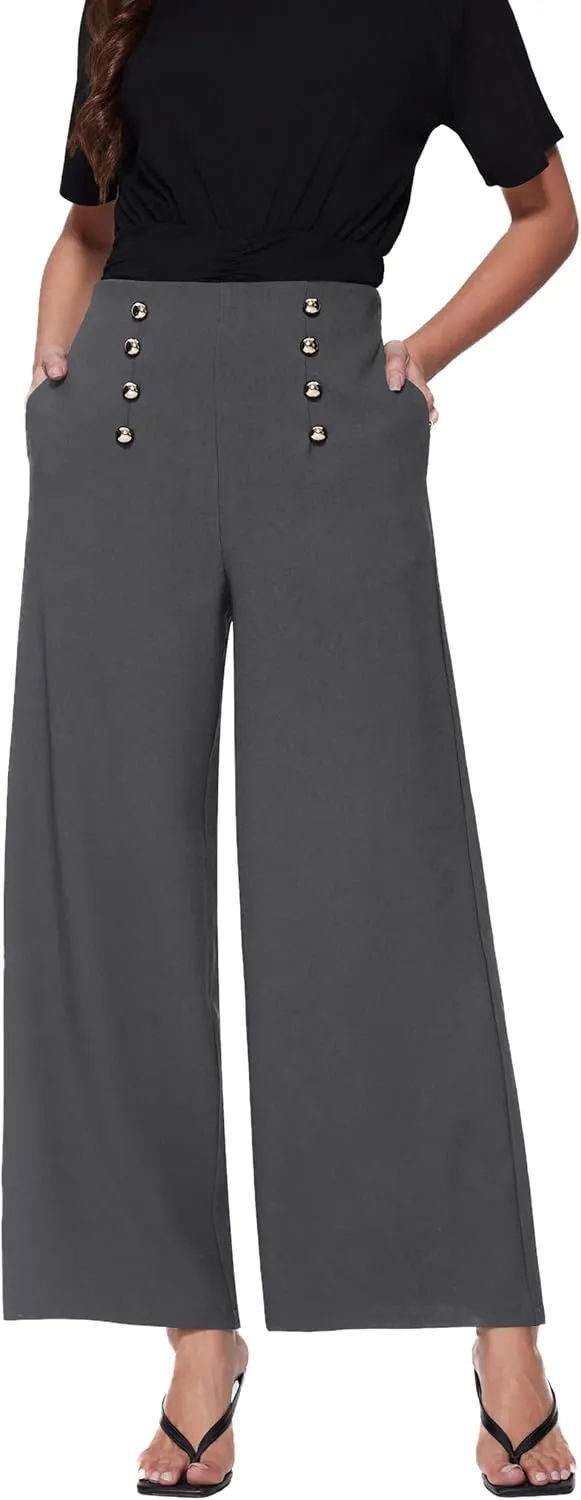 Vinova Womens Dressy Pants Straight Wide Leg High Waisted Buttoned Stretchy Work Business Casual Outfits 2025