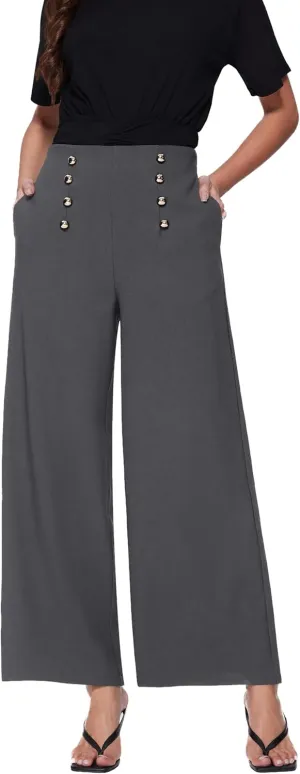Vinova Womens Dressy Pants Straight Wide Leg High Waisted Buttoned Stretchy Work Business Casual Outfits 2025