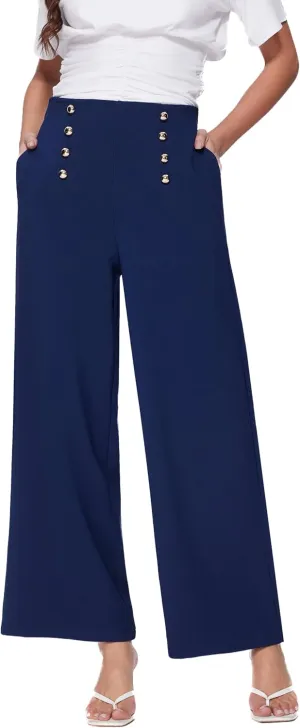 Vinova Womens Dressy Pants Straight Wide Leg High Waisted Buttoned Stretchy Work Business Casual Outfits 2025