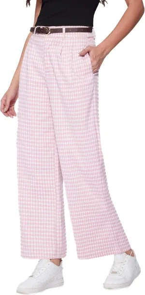 Vinova Womens Wide Straight Leg Pants Summer Plaid Pleated High Waisted Casual Work Pants