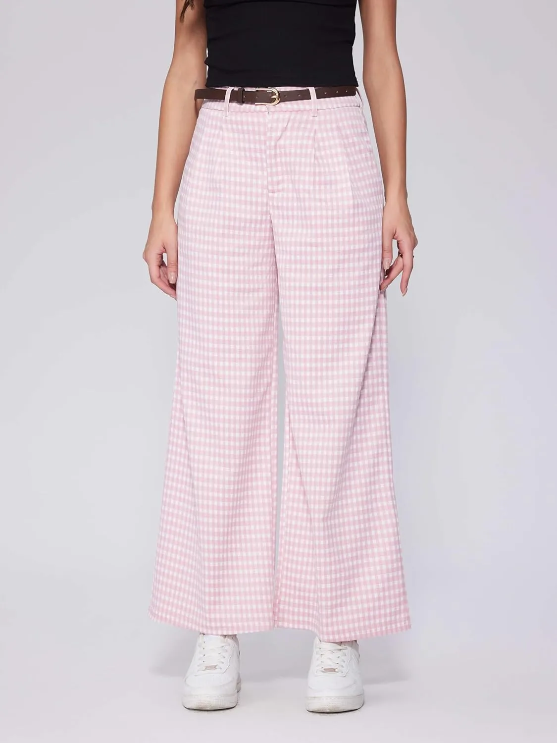 Vinova Womens Wide Straight Leg Pants Summer Plaid Pleated High Waisted Casual Work Pants
